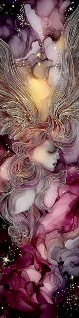 Free abstract angel art bookmark featuring a reddish abstract angel